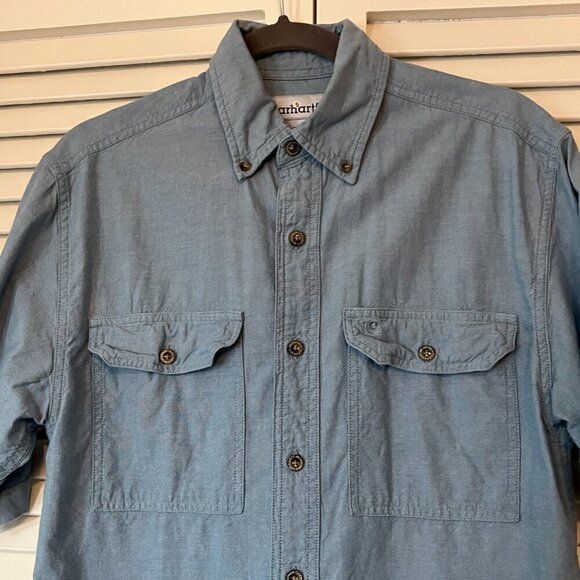 Carhartt Men's Relaxed Fit Midweight Chambray Short-Sleeve Shirt small blue - Picture 3 of 8